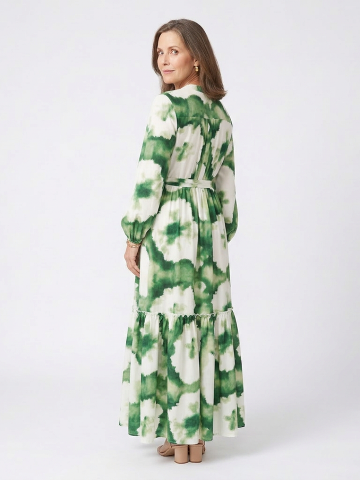 Sabine | Vestido maxi de manga larga con cintura anudada