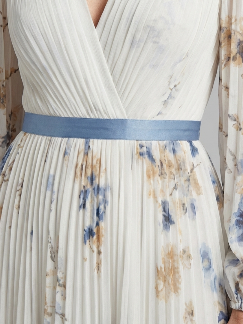 Lavinia | Vestido Maxi de Manga Larga con Escote en V y Diseño Floral