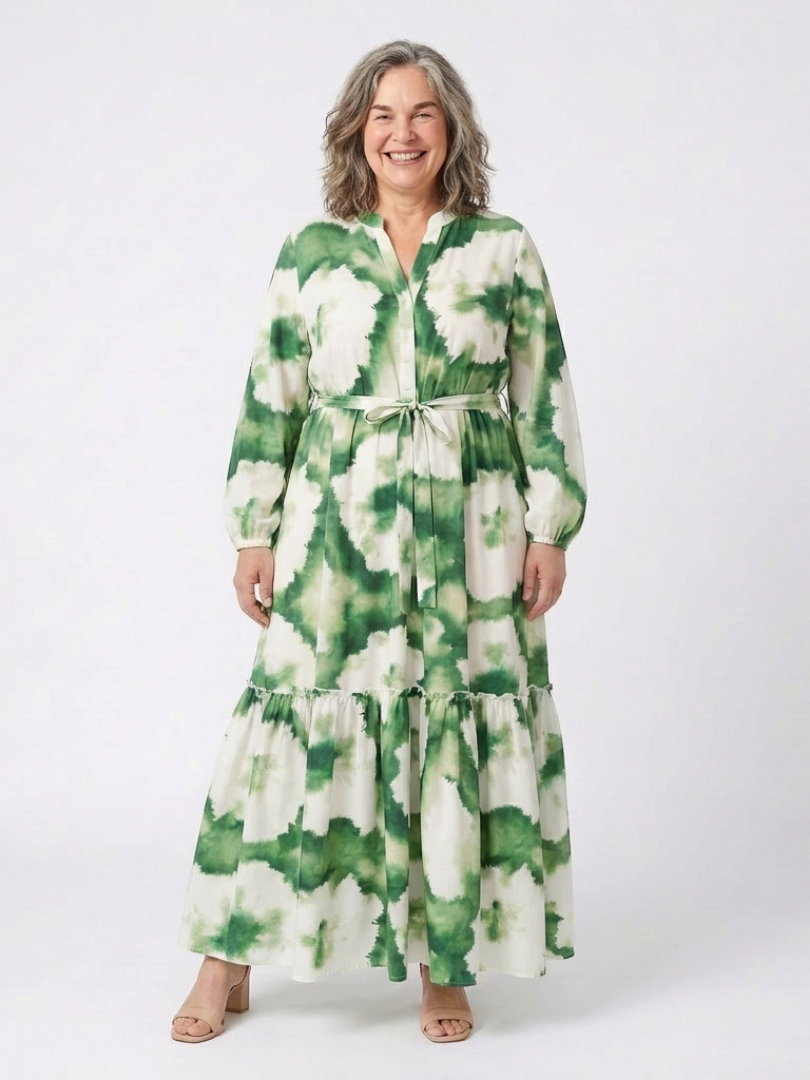Sabine | Vestido maxi de manga larga con cintura anudada