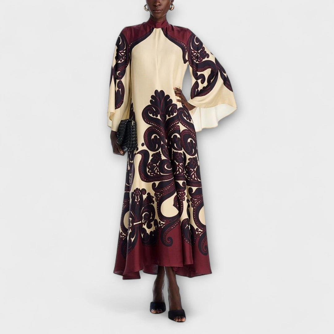 Lucy - Impresionantes vestidos maxi con estampado granate para un look elegante sin esfuerzo