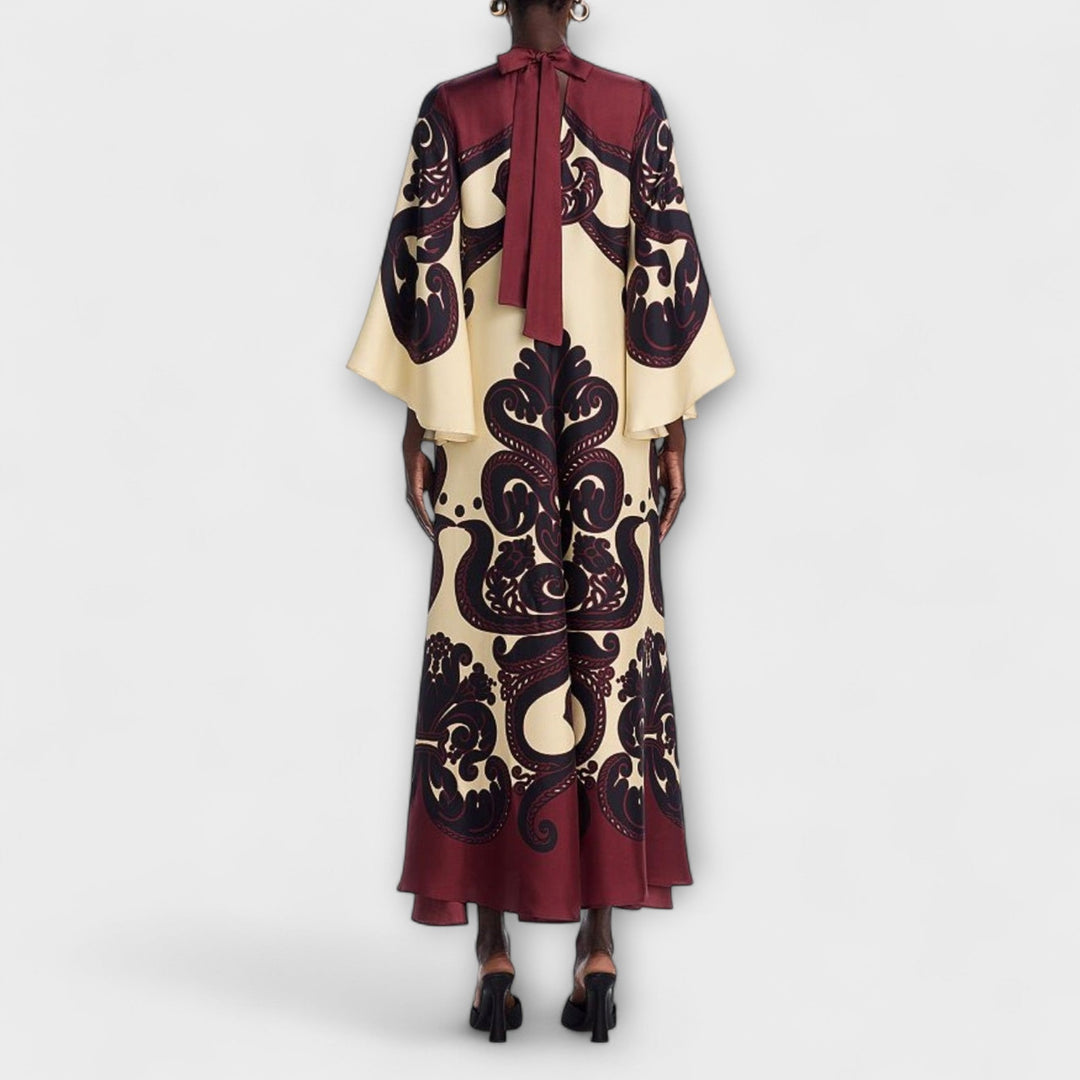 Lucy - Impresionantes vestidos maxi con estampado granate para un look elegante sin esfuerzo