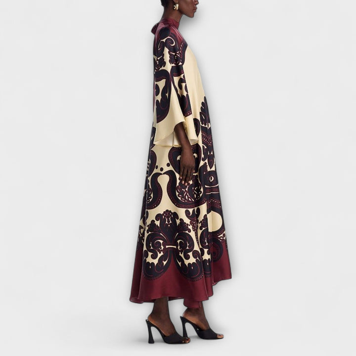 Lucy - Impresionantes vestidos maxi con estampado granate para un look elegante sin esfuerzo