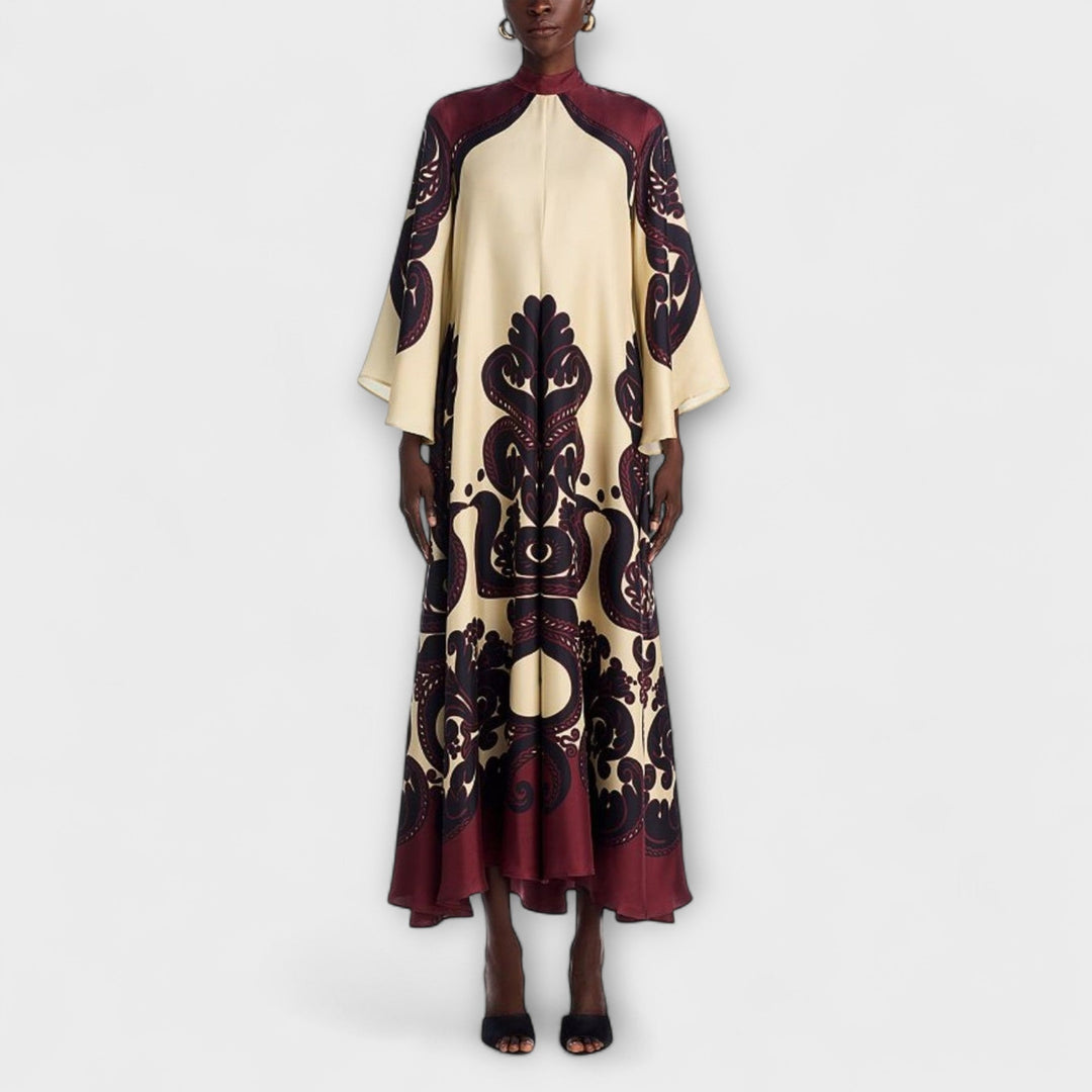 Lucy - Impresionantes vestidos maxi con estampado granate para un look elegante sin esfuerzo