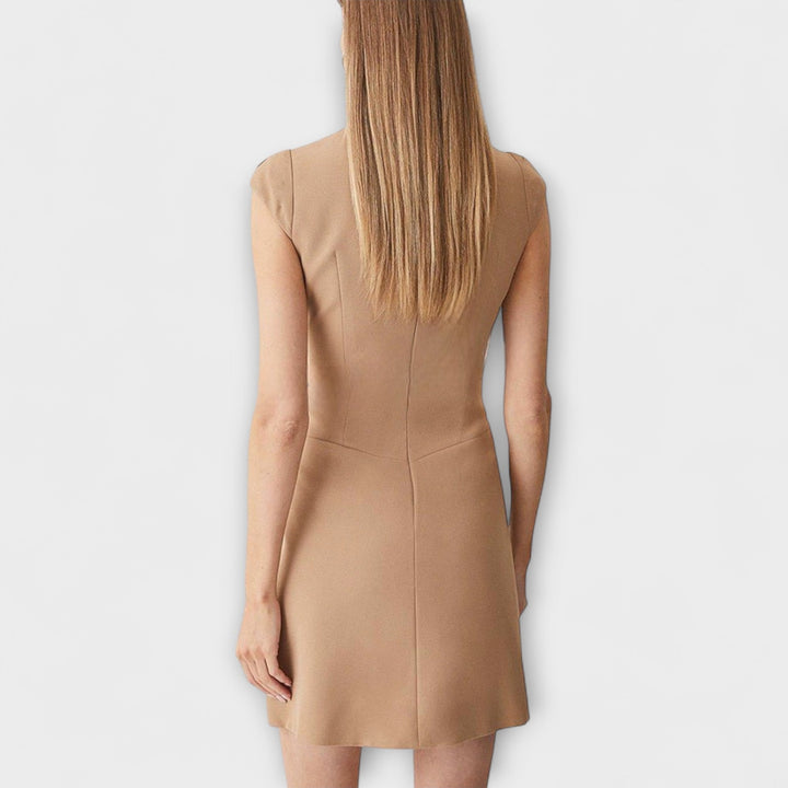 Elowen - Vestido corto con patchwork de inspiración militar y cuello alto