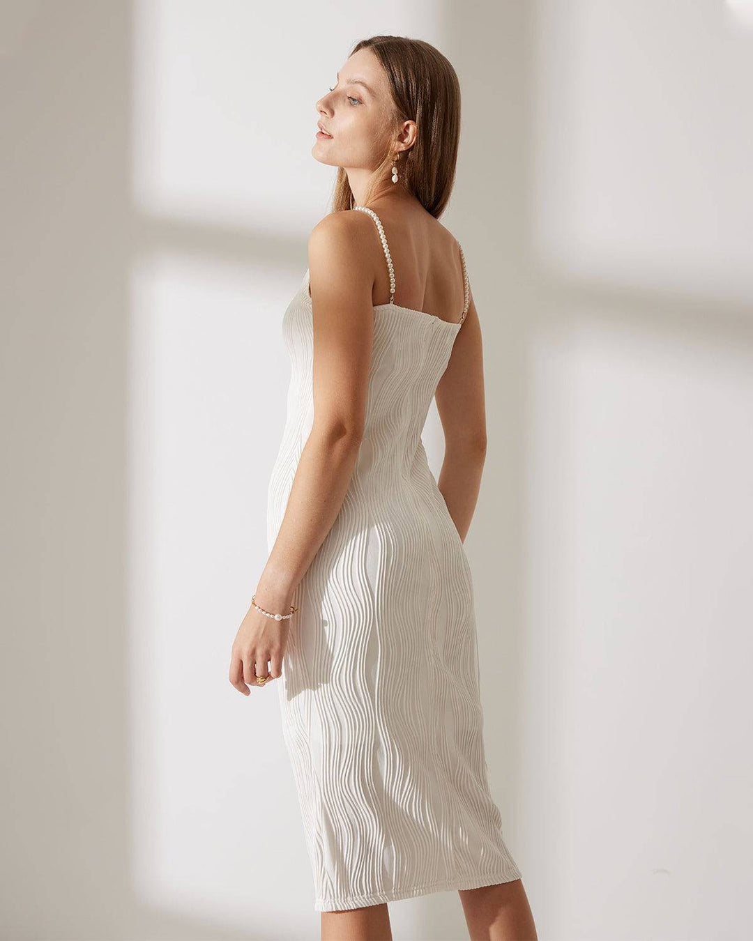 Vestido Camisero con Textura de Ondas de Agua