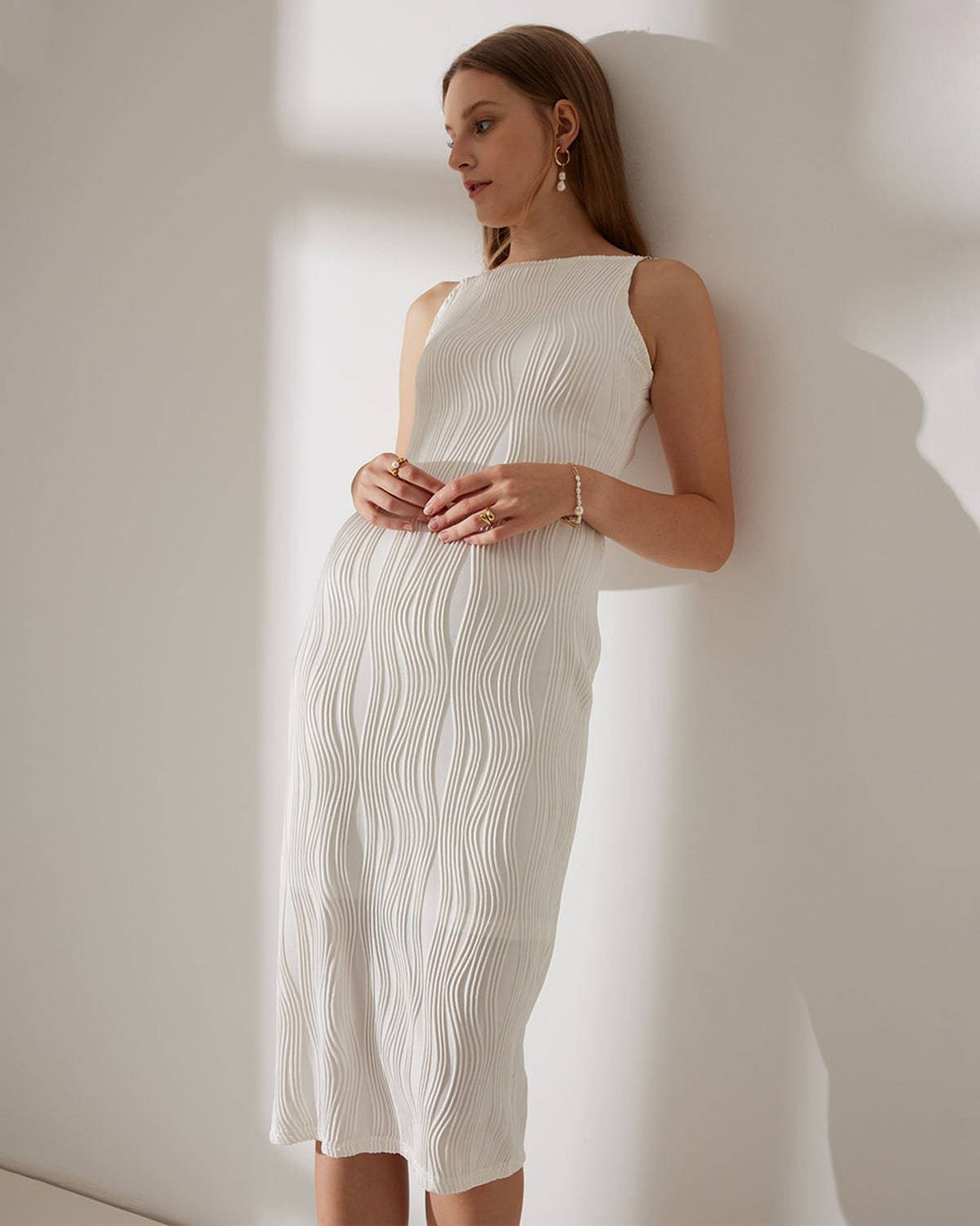 Vestido Camisero con Textura de Ondas de Agua