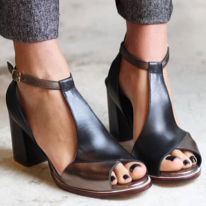 Dagny™ - Tacones de patchwork con tacón cuadrado