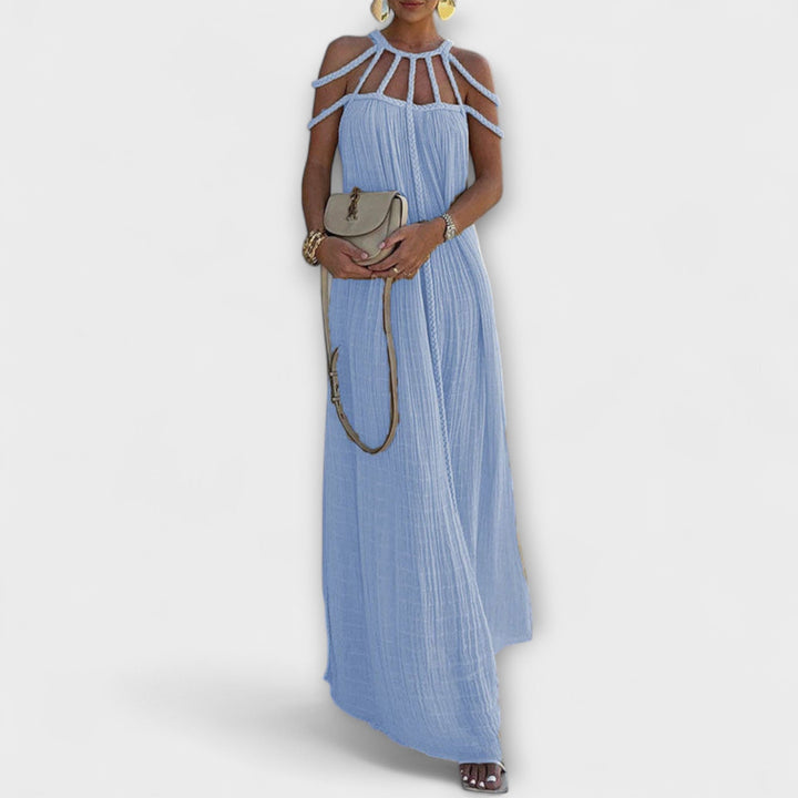 Briar - Vestido Maxi Chic de Mezcla de Lino con Tirantes Drapeados