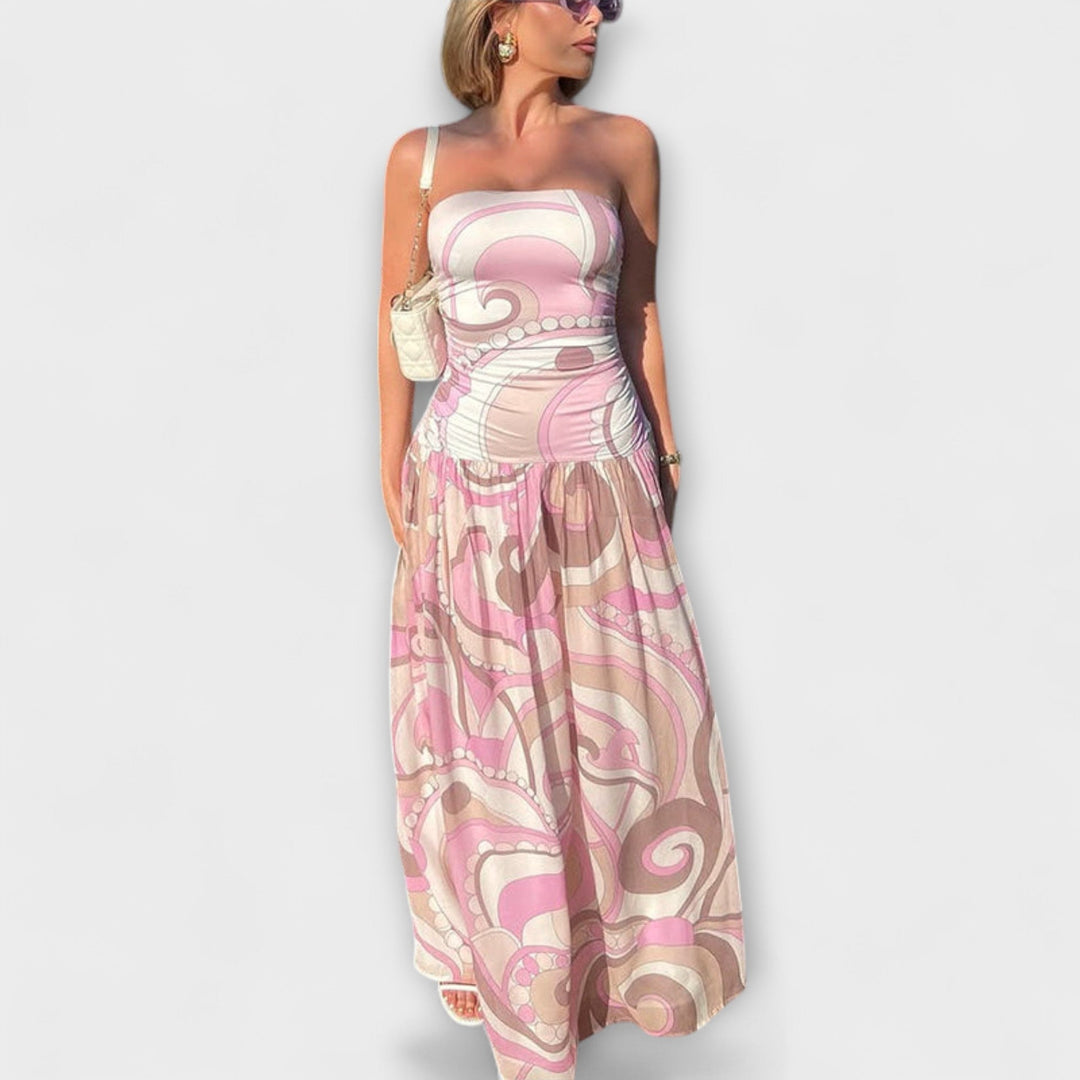 Tatum - Hermosos vestidos maxi en colores pastel con hombros descubiertos
