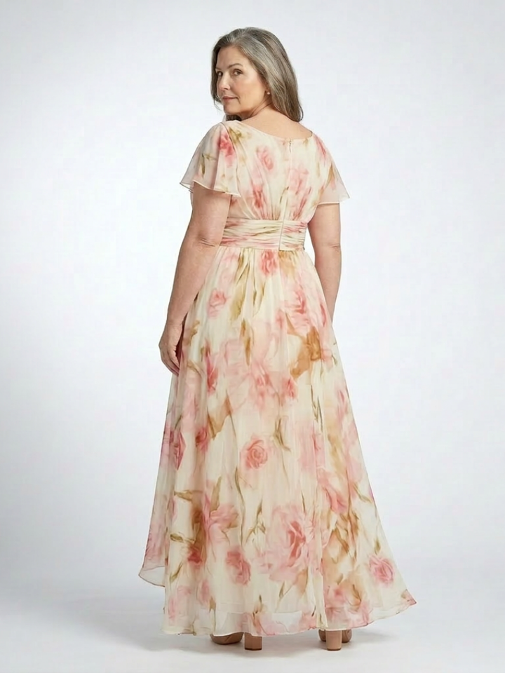 Elara | Vestido de Flores con Manga Corta y Escote en V