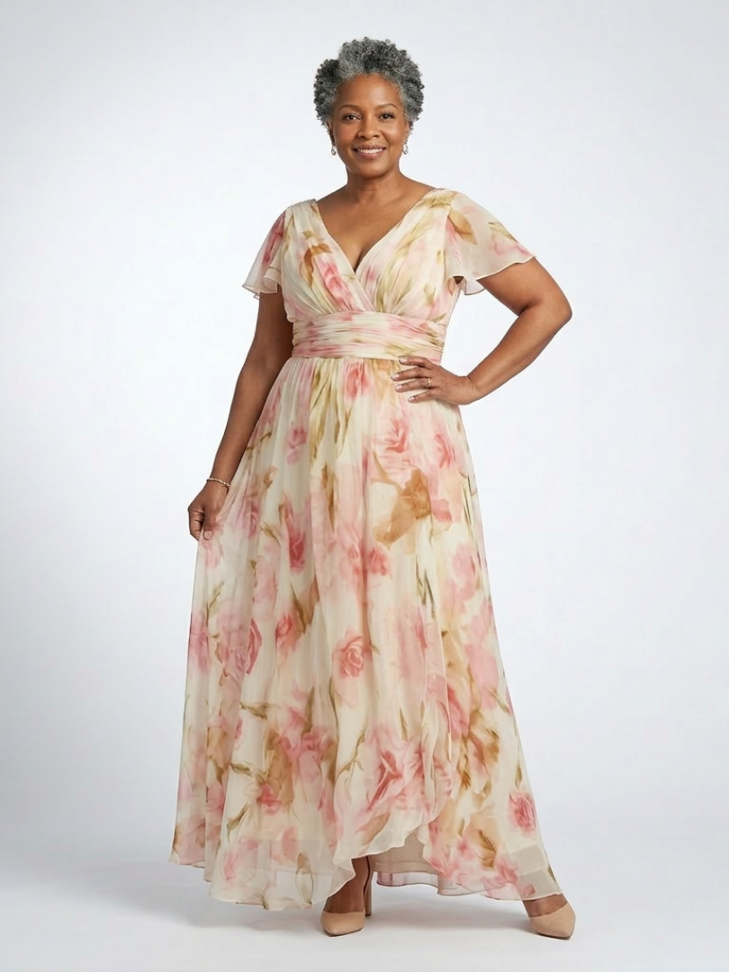 Elara | Vestido de Flores con Manga Corta y Escote en V