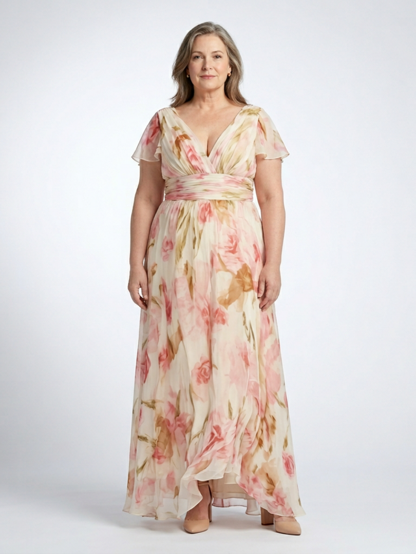 Elara | Vestido de Flores con Manga Corta y Escote en V