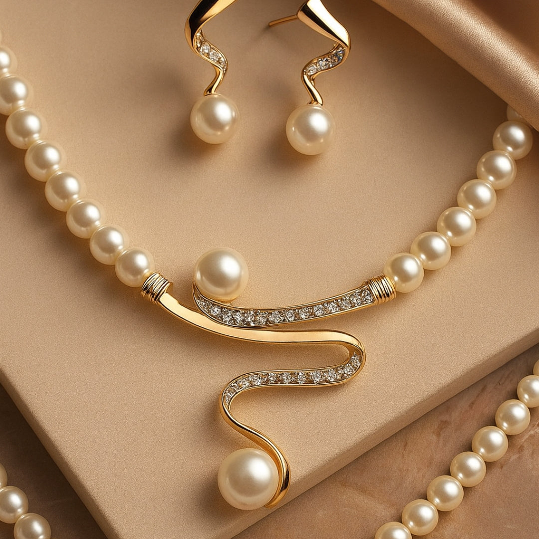 Elegante conjunto de pendientes y collar de perlas naturales