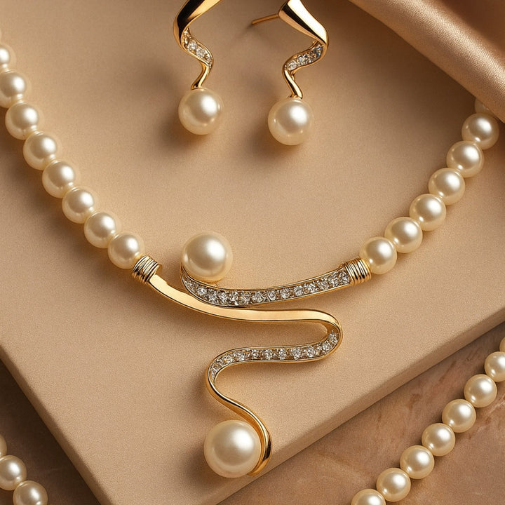 Elegante conjunto de pendientes y collar de perlas naturales