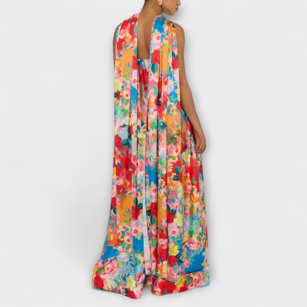 Harlow - Vestido maxi con estampado floral y hombros descubiertos