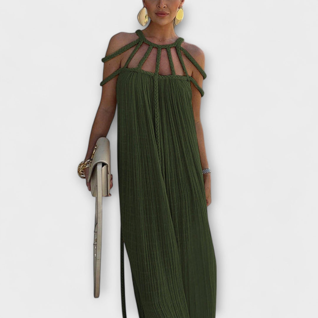 Briar - Vestido Maxi Chic de Mezcla de Lino con Tirantes Drapeados