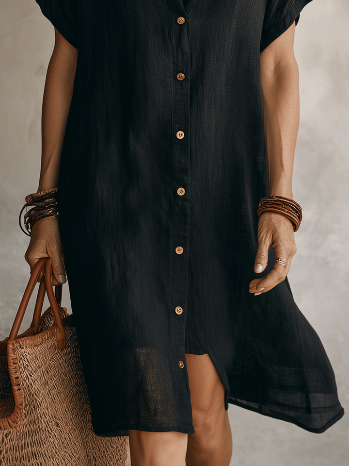 Vestido midi negro bohemio moderno de corte relajado