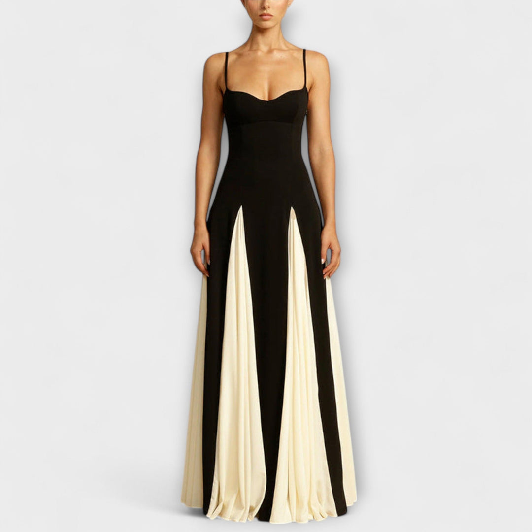 Ember - Vestido maxi de silueta en A con paneles de tul, elegancia clásica