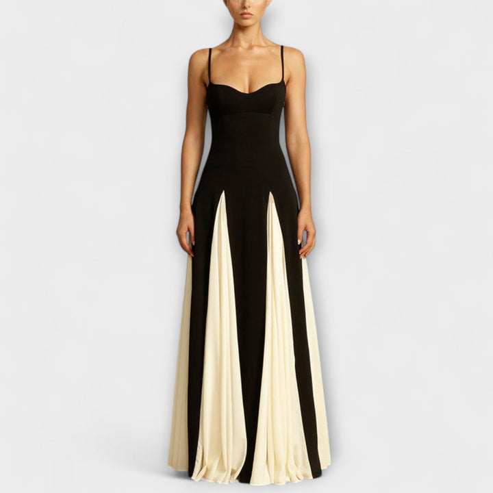 Ember - Vestido maxi de silueta en A con paneles de tul, elegancia clásica