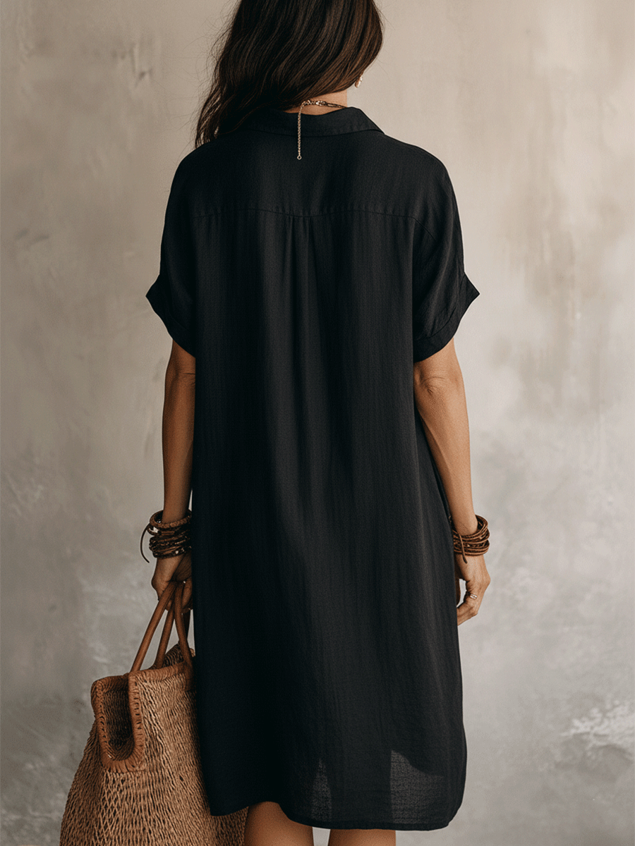 Vestido midi negro bohemio moderno de corte relajado