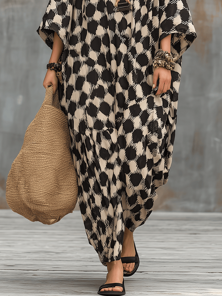 Vestido maxi caftán de inspiración bohemia con lunares y corte holgado