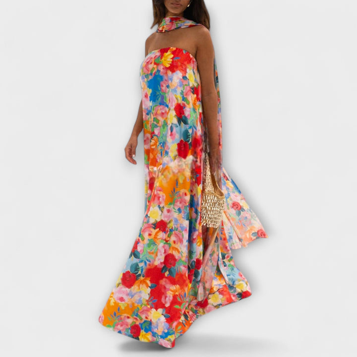 Harlow - Vestido maxi con estampado floral y hombros descubiertos
