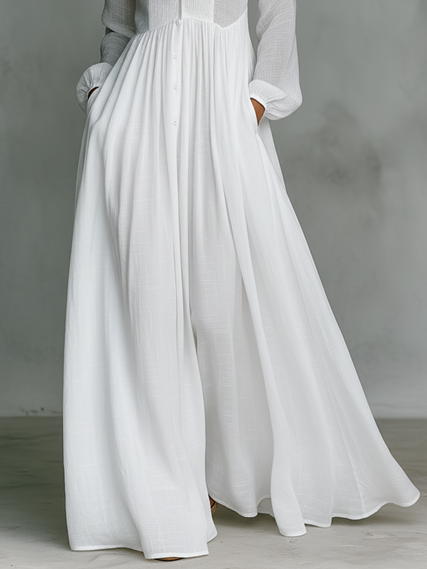 Maxi Vestido de Lino con Cuello Alto