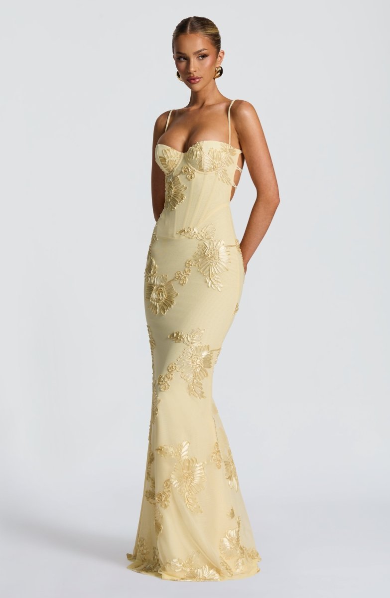 Maxi Vestido Ajustado con Detalles de Encaje