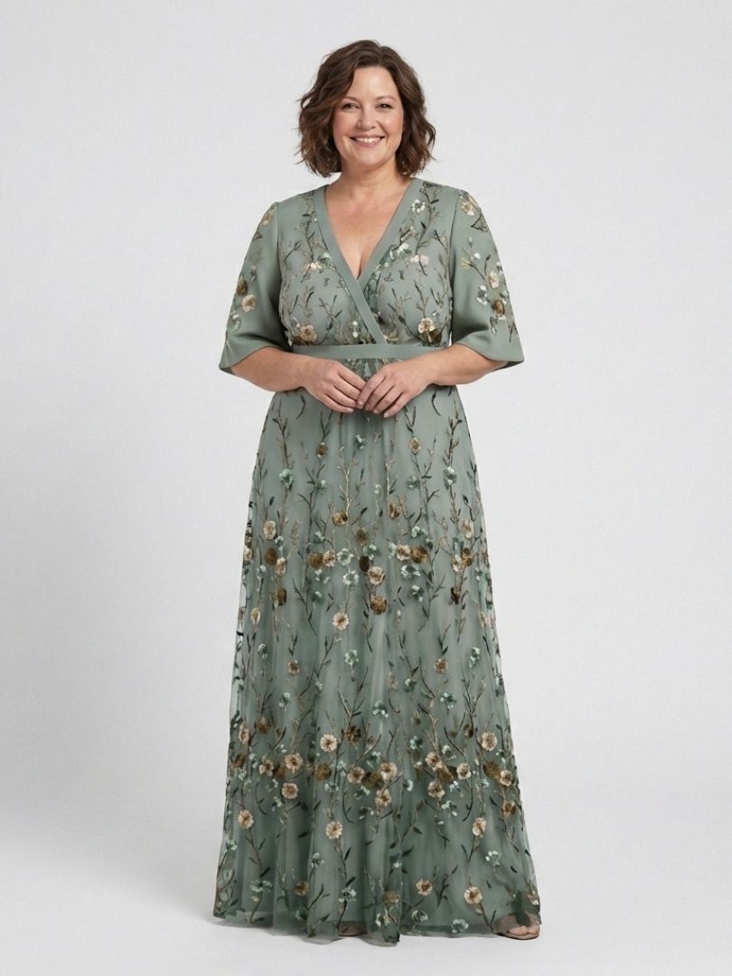 Evadne | Vestido Maxi Floral con Escote en V y Mangas Cortas" se puede reescribir como:

"Evadne | Maxi Vestido Floral con Escote en V y Mangas Cortas