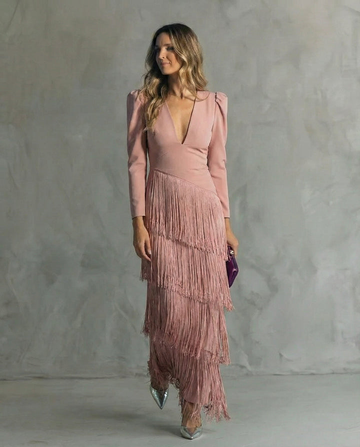 Clara | Vestido Chic con Mangas de Flecos