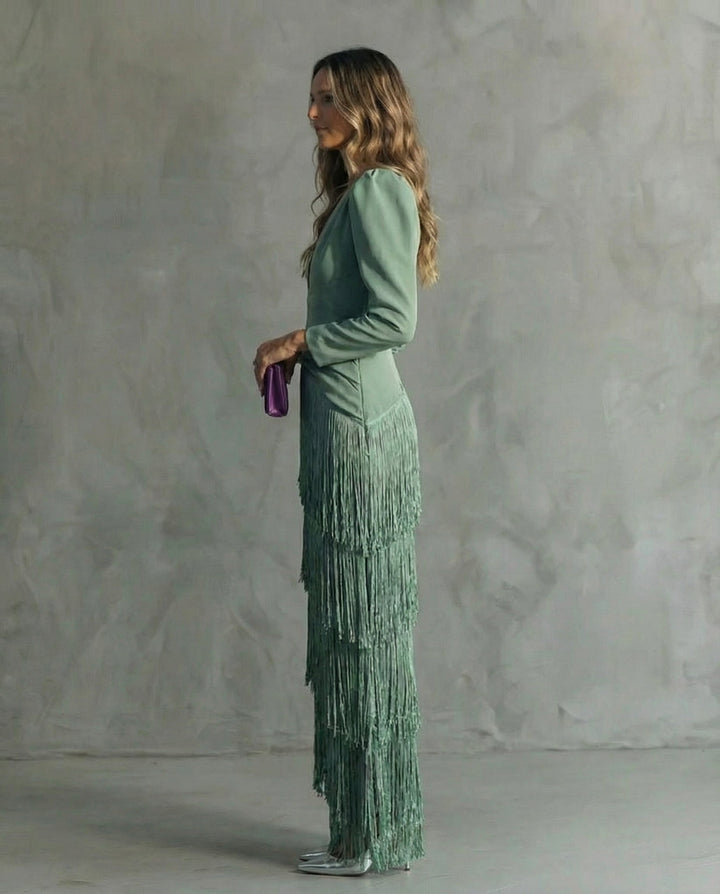 Clara | Vestido Chic con Mangas de Flecos