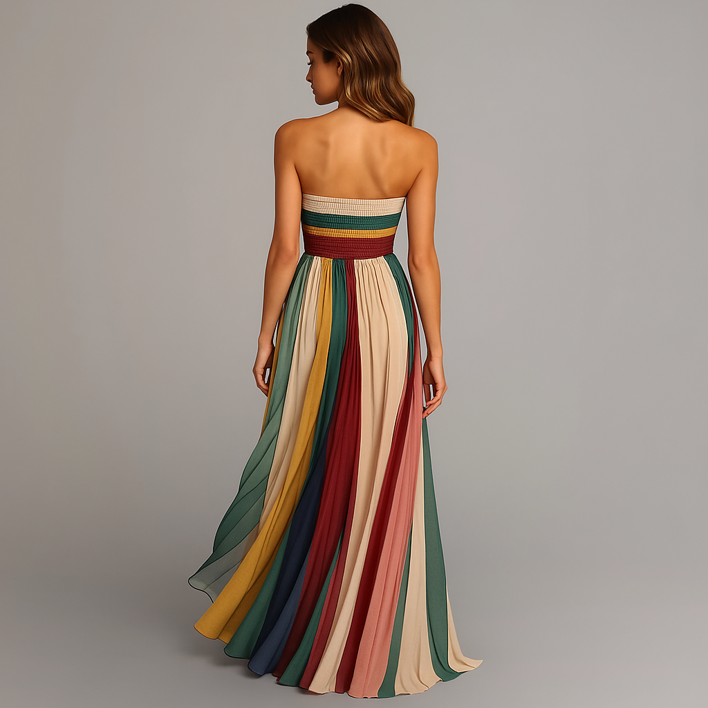 Judith | Vestido Maxi de Verano Sin Mangas Colorido con Pliegues para Mujer