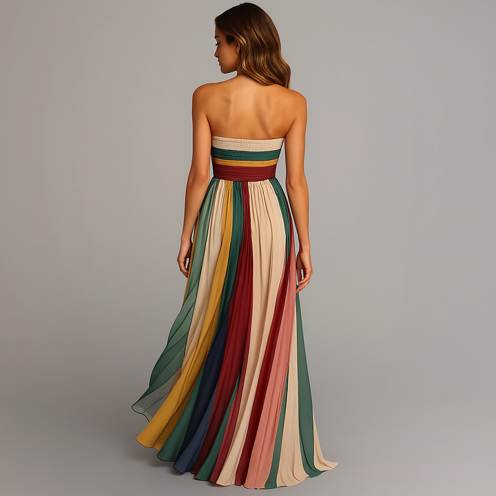 Judith | Vestido Maxi de Verano Sin Mangas Colorido con Pliegues para Mujer