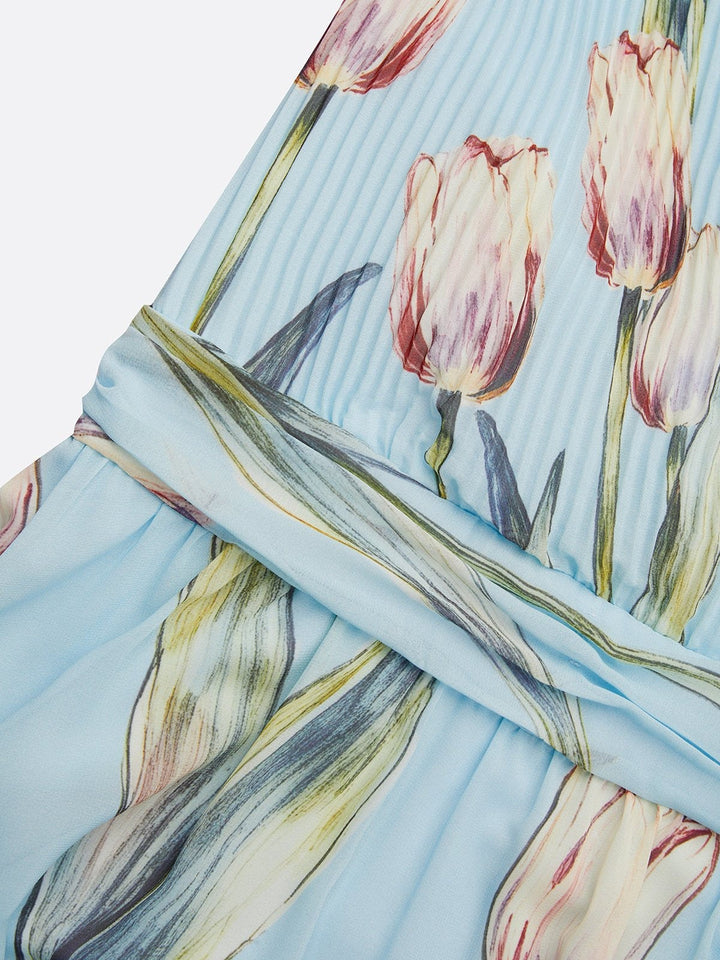 Nerea - Elegante Vestido Maxi con Cuello en V y Estampado de Tulipanes
