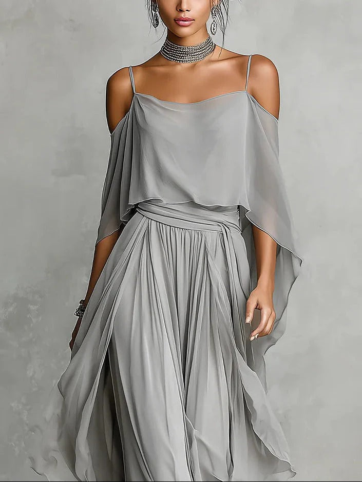 Freya | Conjunto de Dos Piezas de Chiffon Off-Shoulder