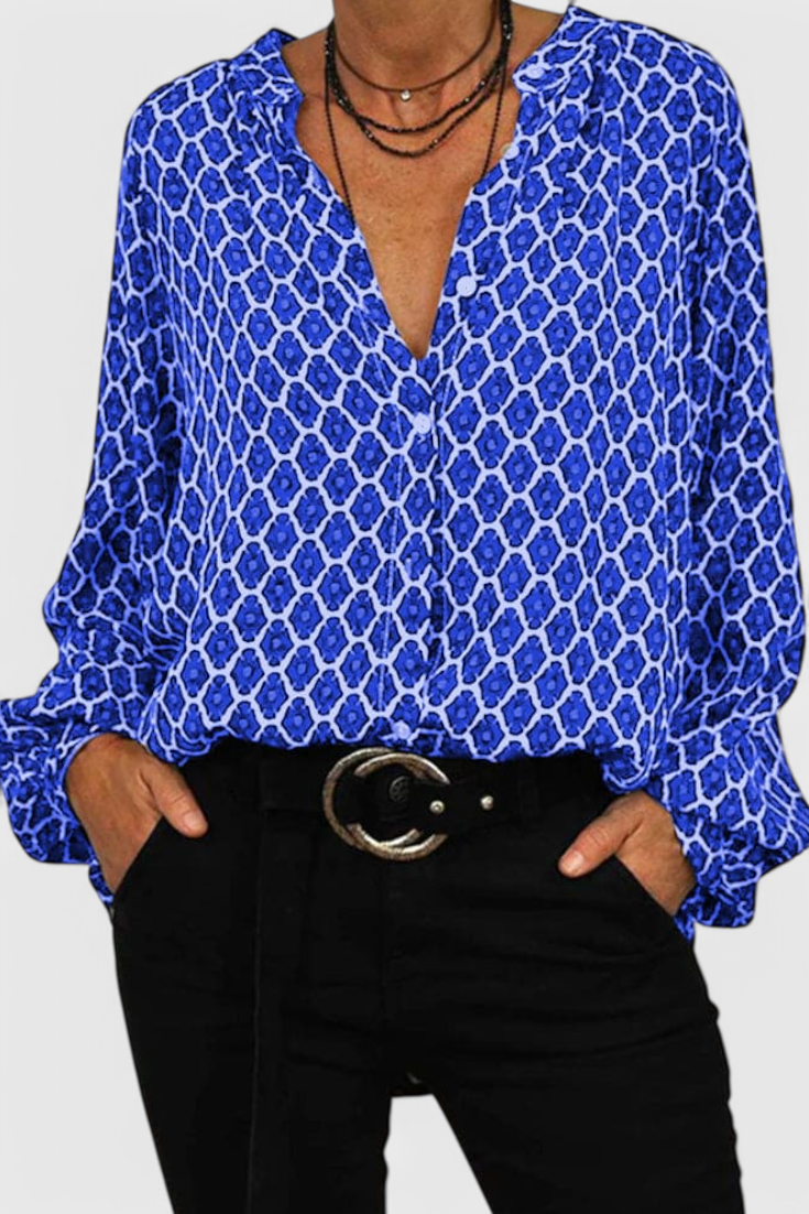 Blusa Jemima con Botones y Estampado Geométrico