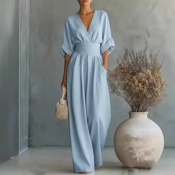 Georgina | Mono elegante de pierna ancha con escote en V pronunciado