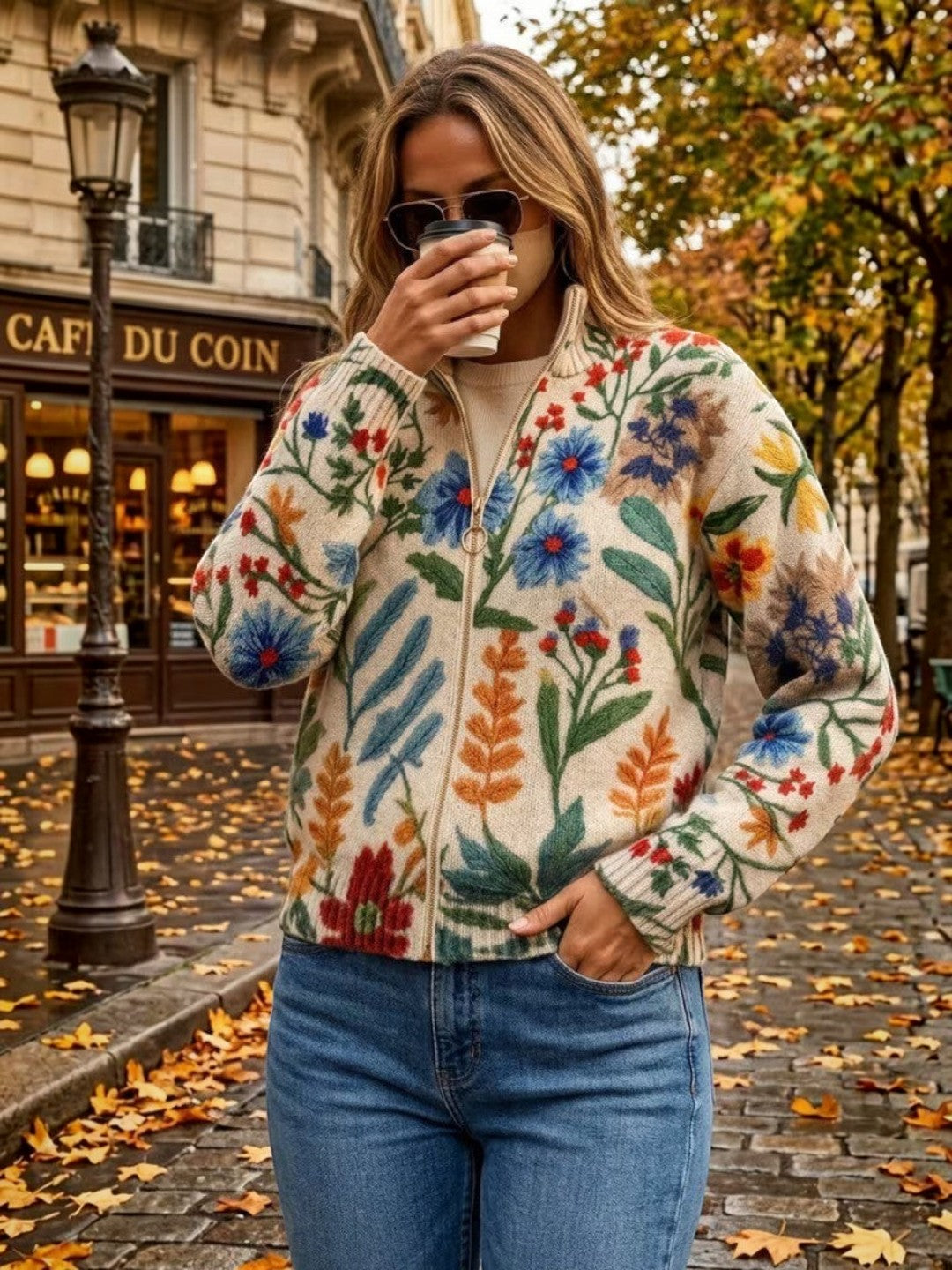 Esperanza | Cárdigan de punto con patrón floral botánico