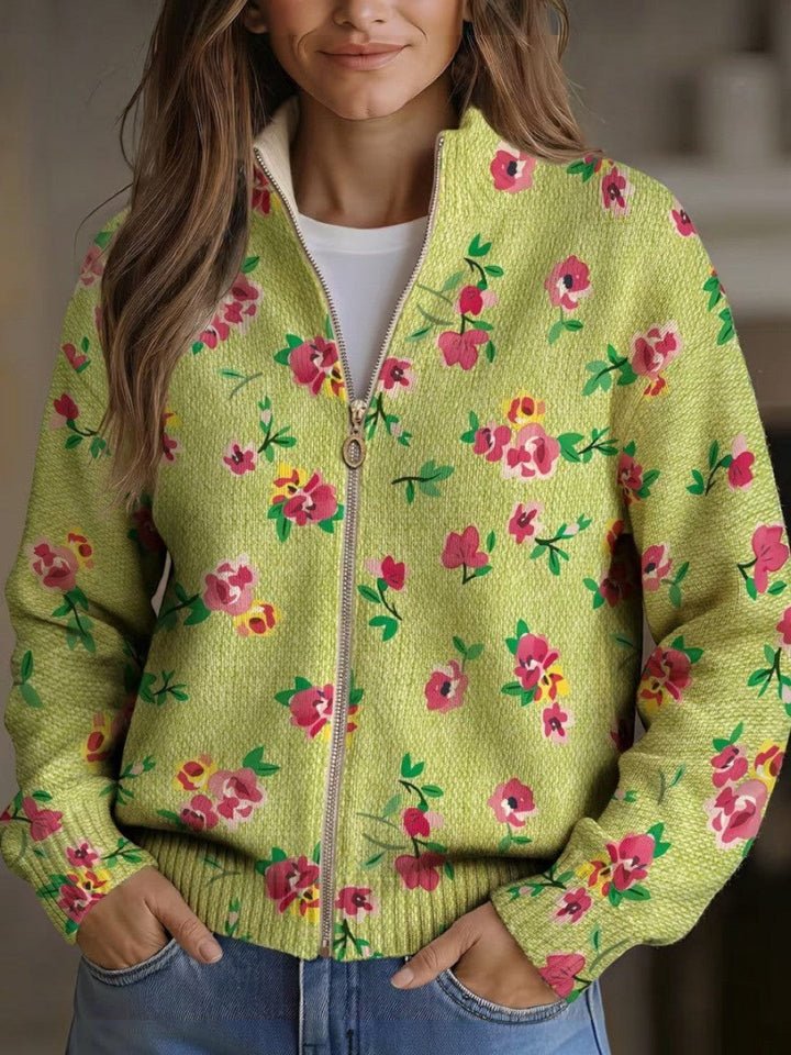 Mercedes | Cárdigan de punto verde con estampado floral