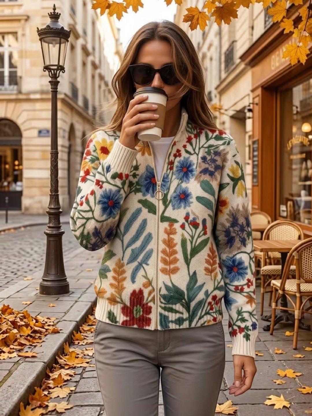 Esperanza | Cárdigan de punto con patrón floral botánico