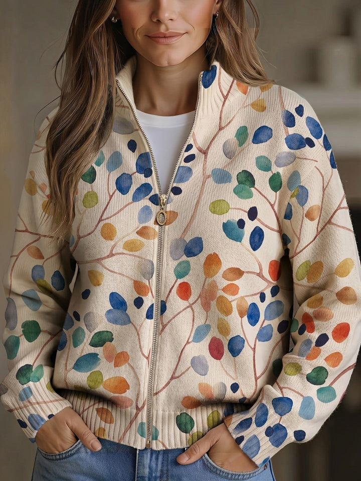 Consuelo | Cárdigan de punto con patrón de hojas multicolores