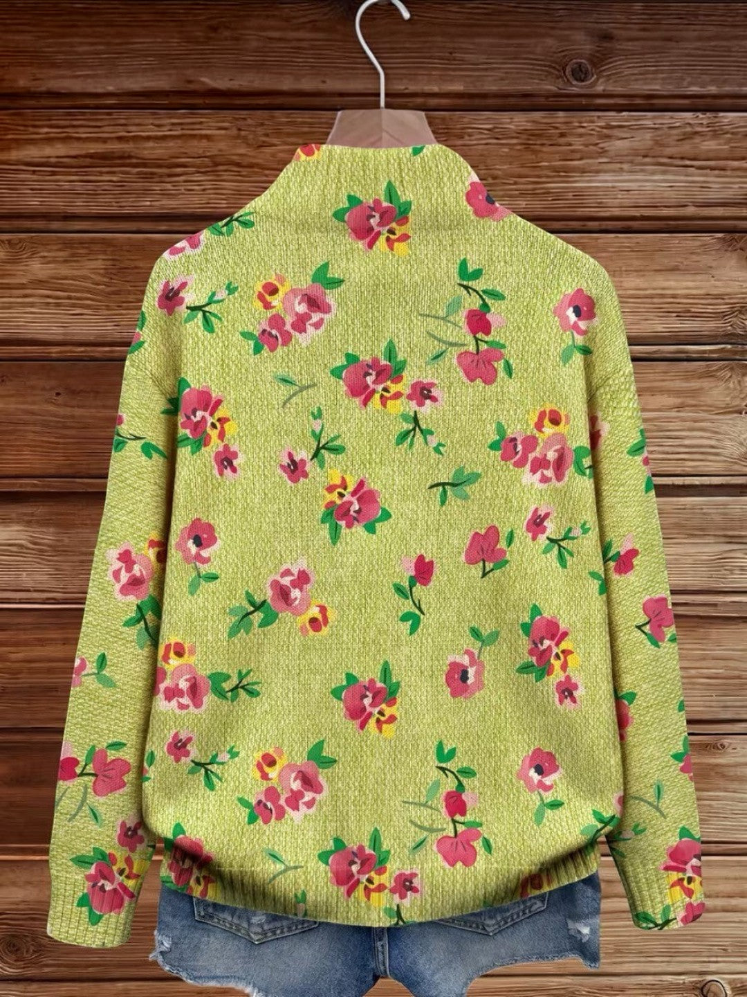 Mercedes | Cárdigan de punto verde con estampado floral