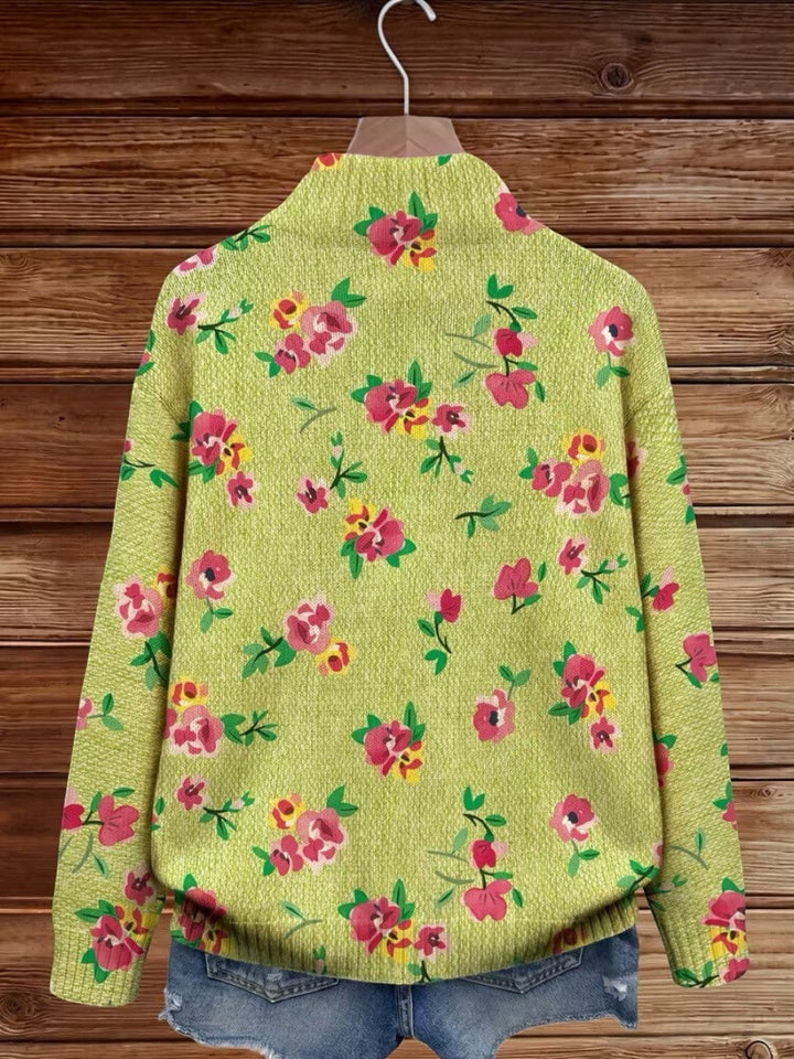 Mercedes | Cárdigan de punto verde con estampado floral
