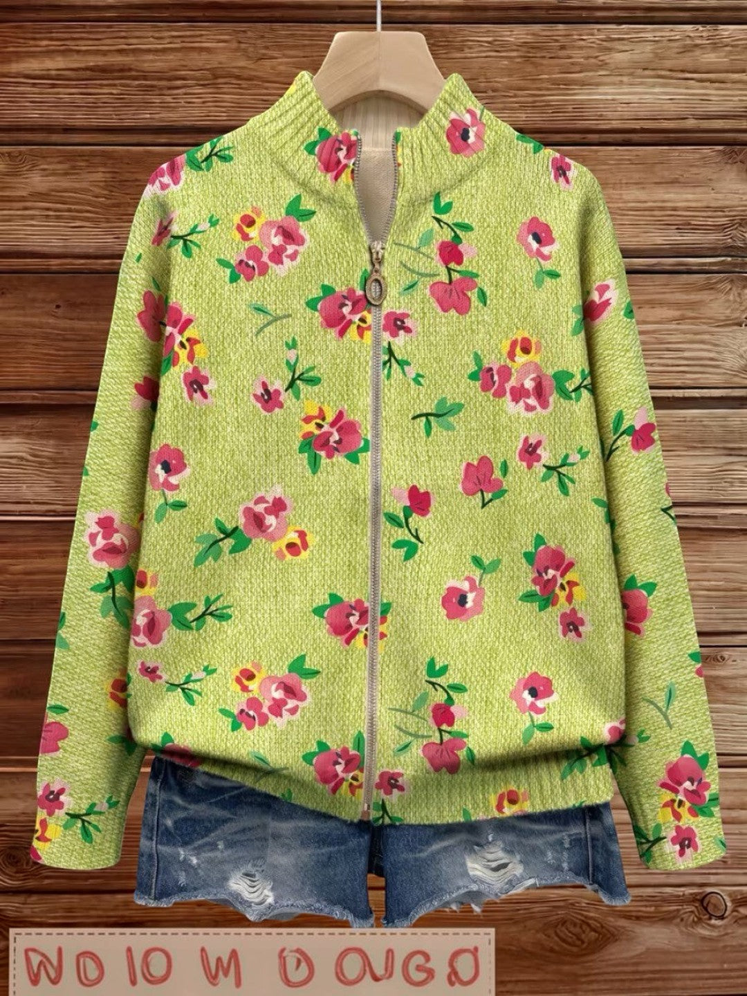 Mercedes | Cárdigan de punto verde con estampado floral