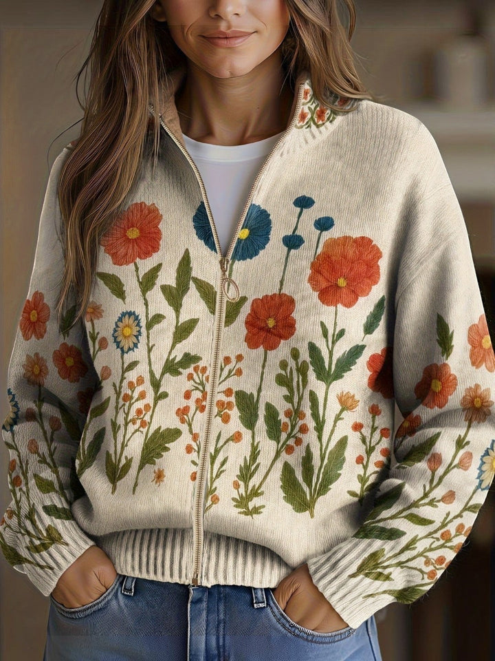 Vanesa | Cárdigan de punto con estampado de flores silvestres