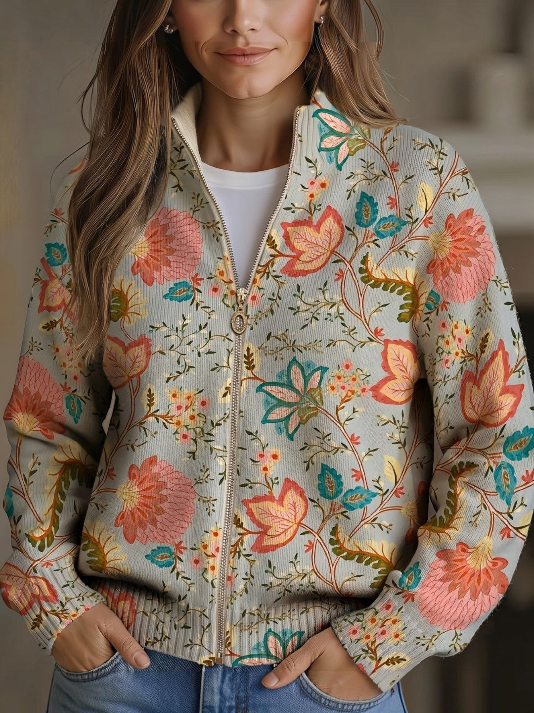 Noelia | Cárdigan de punto con patrón floral de jardín
