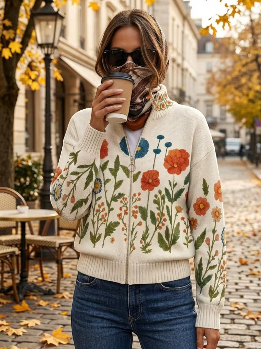 Vanesa | Cárdigan de punto con estampado de flores silvestres