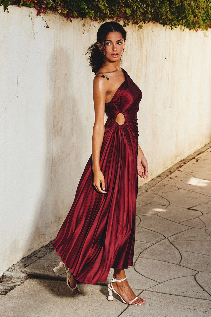 Sylviana - Vestido midi plisado de un solo hombro