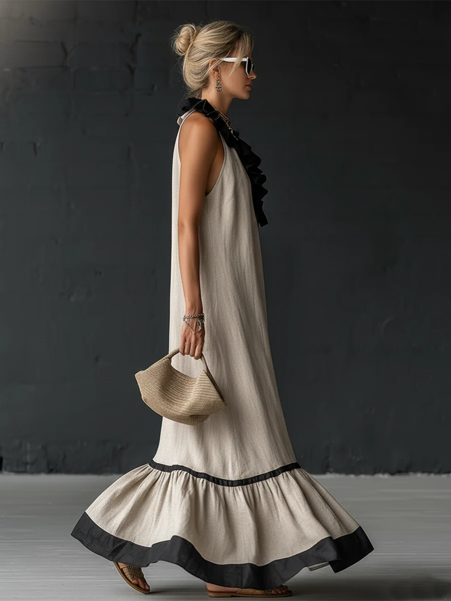 Celestine | Maxi vestido con volantes y diseño color block