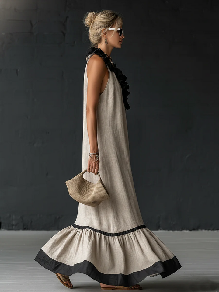 Celestine | Maxi vestido con volantes y diseño color block